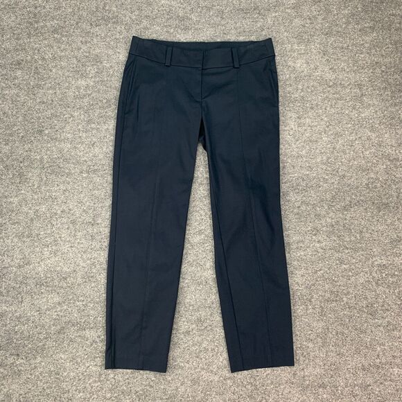 Ann Taylor Carnegie Crop Pants Womens 2 Navy Low Rise Flat Front Straight Chino - Picture 2 of 13